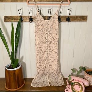 Pink spaghetti strap dress button front detail